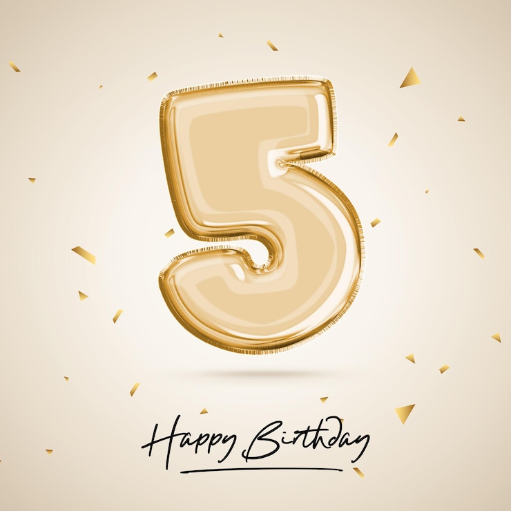 PSD celebrar un aniversario de cinco años cumpleaños número 5 globo negro cumpleaños renderización 3d
