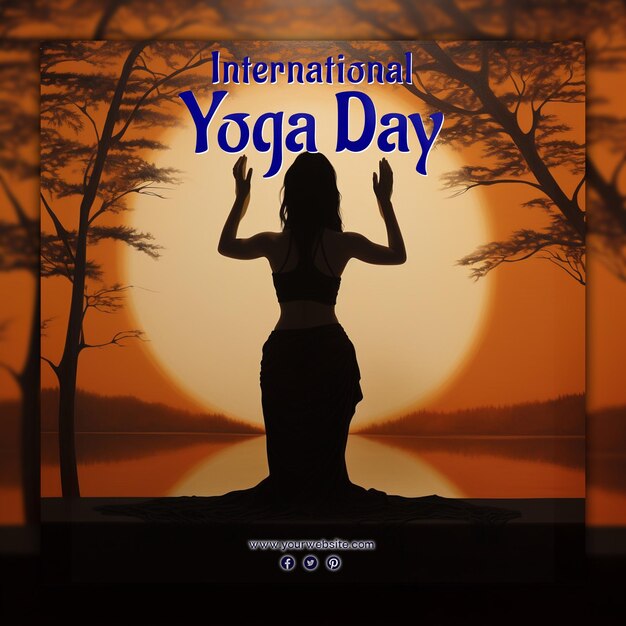 Celebrar el día internacional del yoga para el post en las redes sociales.