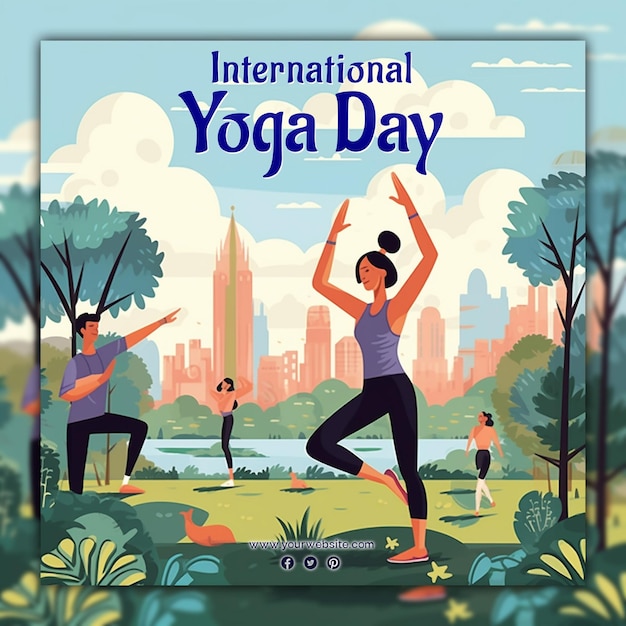 PSD celebrar el día internacional del yoga para el post en las redes sociales.