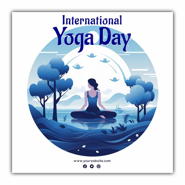 Celebrar el día internacional del yoga para el post en las redes sociales.