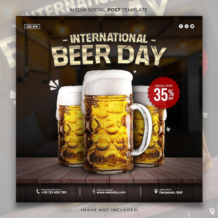 PSD celebrate international beer day media social post template (template di post sociale per la giornata internazionale della birra)