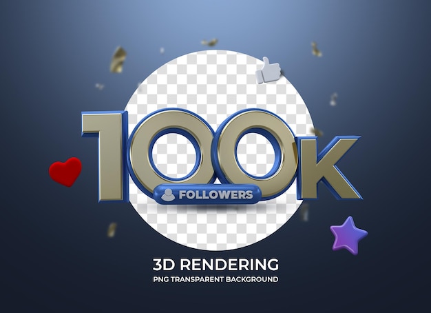 Célébration 100k Followers Rendu 3d Fond Transparent Isolé