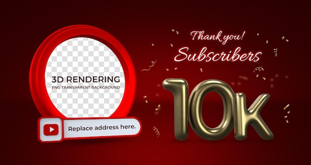 Celebration 10k abonnenten banner vorlage 3d-rendering