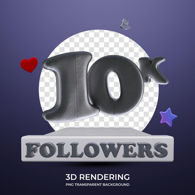 Celebration 10K Followers Poster 3d rendering transparent background