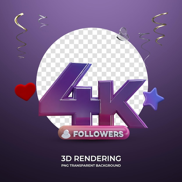 Célébration 4k Followers Rendu 3d Fond Transparent Isolé