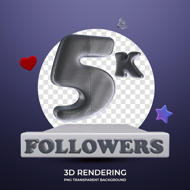 Celebration 5K Followers Poster 3d rendering transparent background