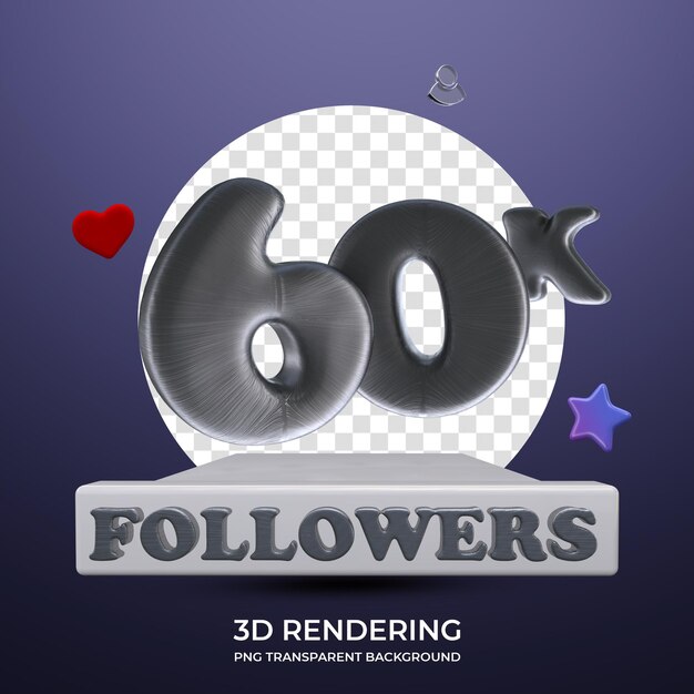 Celebration 60K Followers Poster 3d rendering transparent background