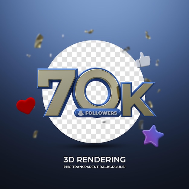 Célébration 70k Followers Rendu 3d Fond Transparent Isolé