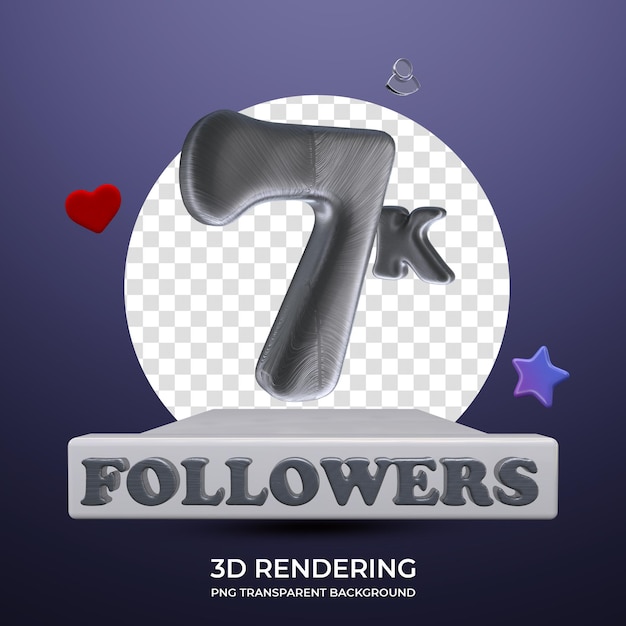 Celebration 7K Followers Poster 3d rendering transparent background