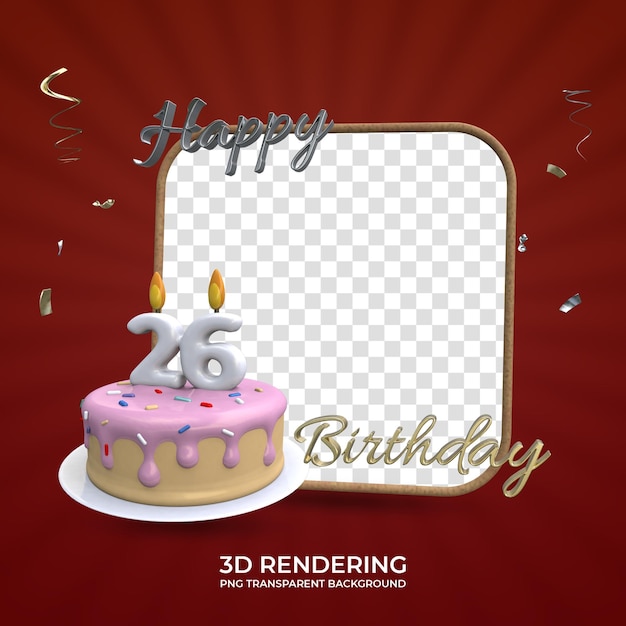 PSD célébration anniversaire 26 ans cadre photo rendu 3d