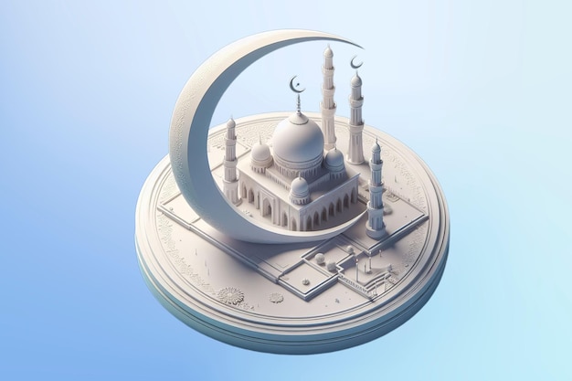 PSD célébration du ramadan illustration 3d d'une mosquée avec ornement de lune et d'étoiles