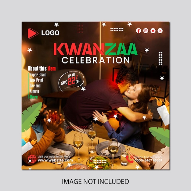 PSD célébration réaliste de la saison kwanzaa avec des histoires instagram et un modèle d'histoire facebook