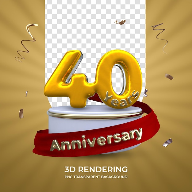 Celebrazione 40 anni anniversario 3d rendering isolato sfondo trasparente