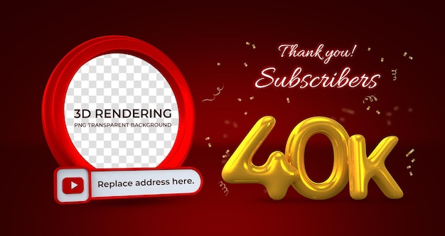 Celebrazione 40k abbonati banner modello rendering 3d