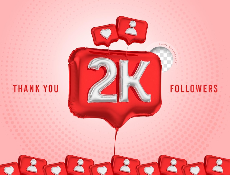 PSD celebrazione del pallone 2k seguaci grazie 3d rendering social media