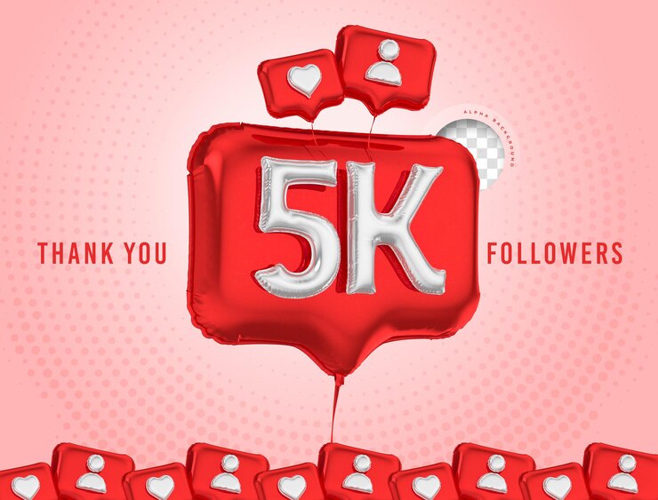 PSD celebrazione del pallone 5k seguaci grazie 3d rendering social media