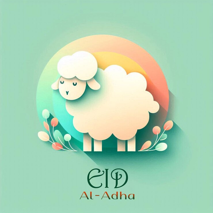 Celebrazione dell'Eid alAdha con pecore ed elementi festivi