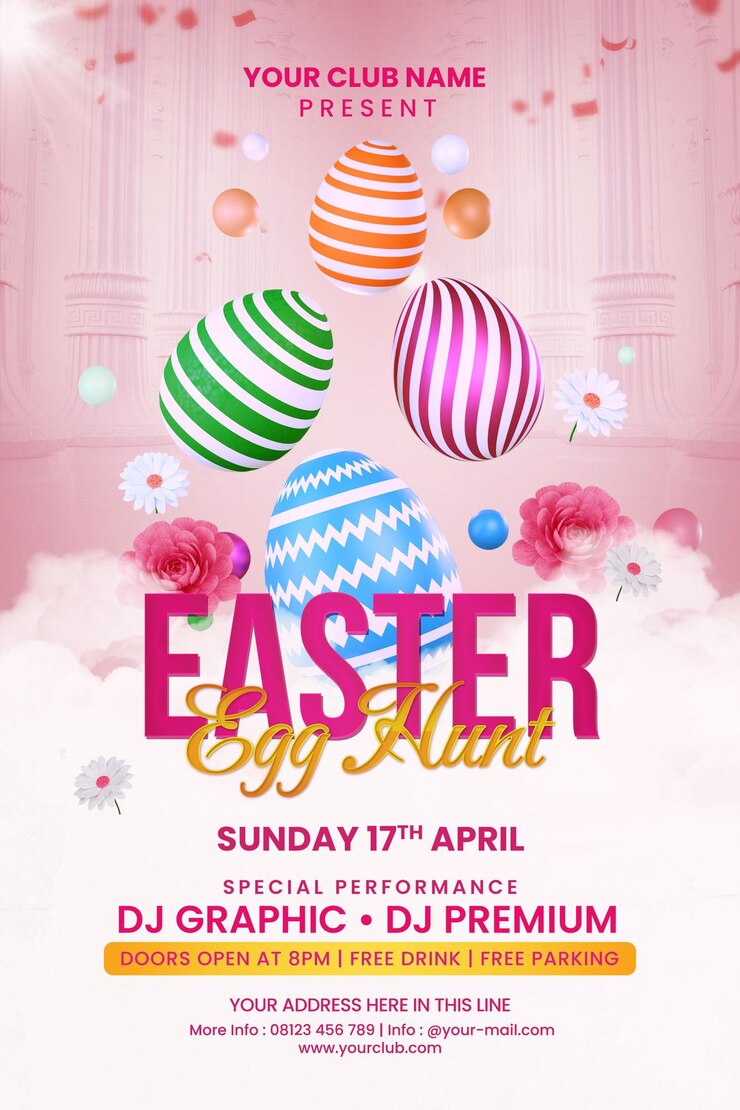 Celebrazione della caccia alle uova del giorno di Pasqua per post sui social media o invito a un volantino