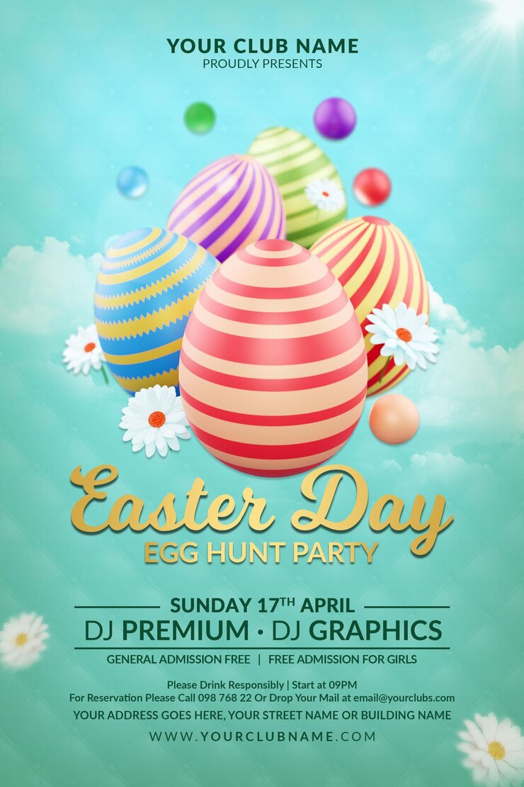 Celebrazione della caccia alle uova del giorno di Pasqua per post sui social media o invito a un volantino