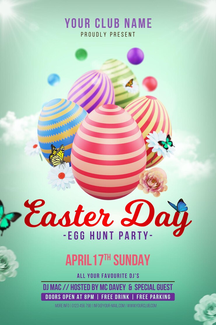 Celebrazione della caccia alle uova del giorno di Pasqua per post sui social media o invito a un volantino