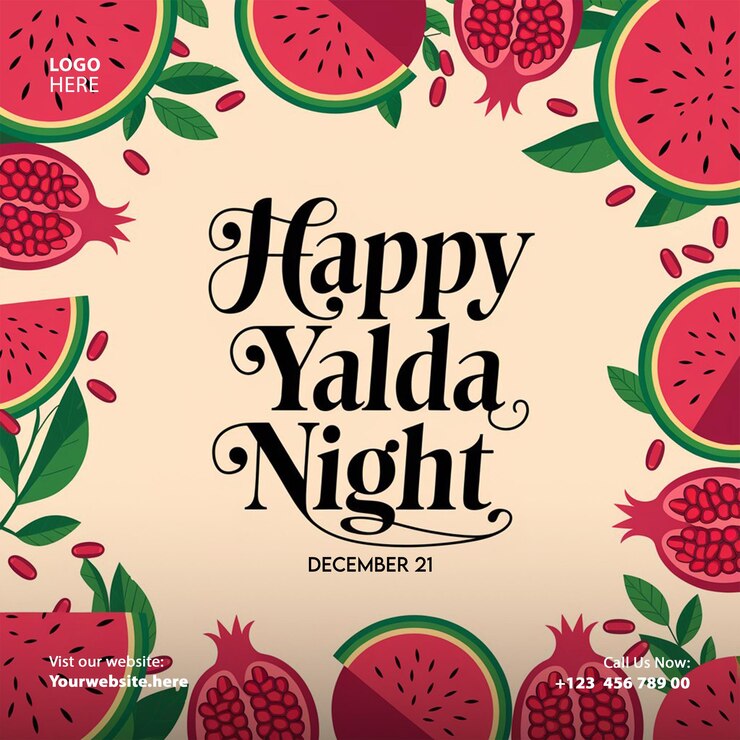 PSD celebrazione della notte di yalda 21 dicembre frutta lanterna 3d design sfondo modello di post sui social media