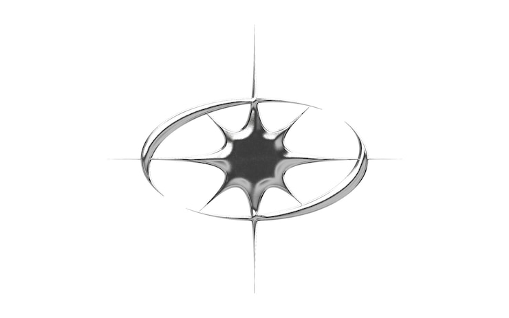 PSD celestial starburst with metallic orbital elements