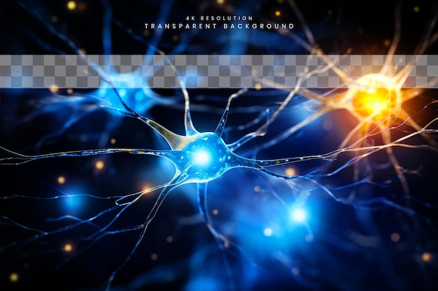 Cellule nerveuse avec des particules d'ADN brillantes sur un fond transparent