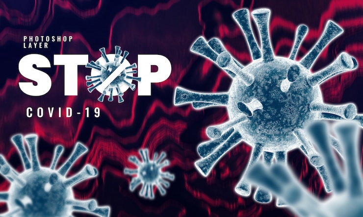 PSD les cellules du virus corona microscopique médical bouchent le rendu 3d d'arrière-plan