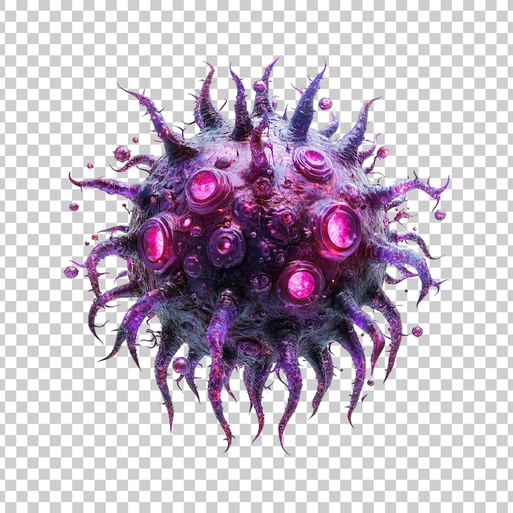 PSD célula de virus colorida con detalles intrincados y colores vibrantes en un fondo transparente
