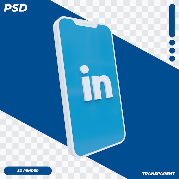 Celular 3D com ícone do LinkedIn