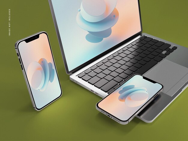 Celular com maquete de laptop