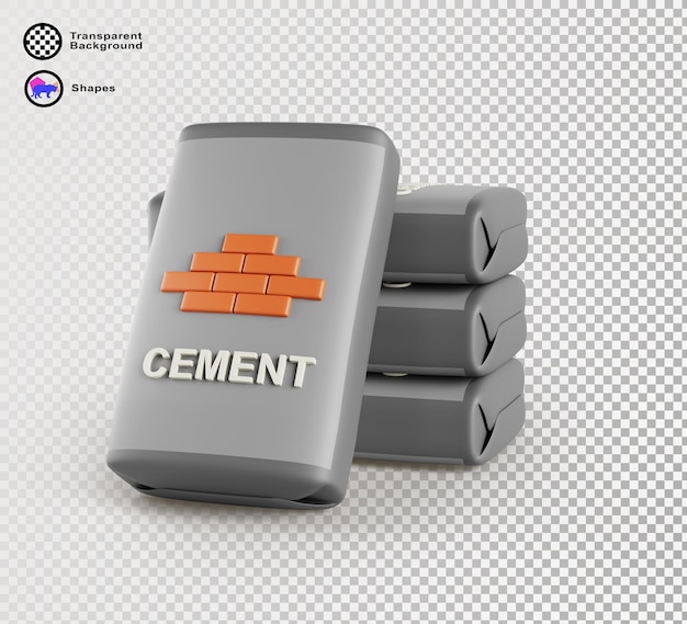 Cement bags stack with picture of red brick wall on packaging Cartoon render of gray paper sacks for concrete and building work Construction material store storage in hardware shop