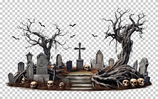 Cemitério assustador de halloween isolado em fundo transparente