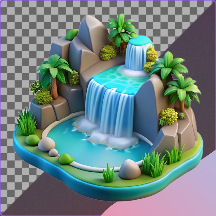 PSD cena de cachoeira 3d com rochas e plantas