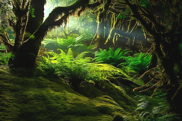 cena de floresta serena e exuberante banhada em suave