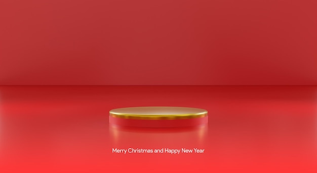 Cena do pódio do produto estilo 3d com caixa de presente vermelha com laço dourado feliz natal e feliz ano novo