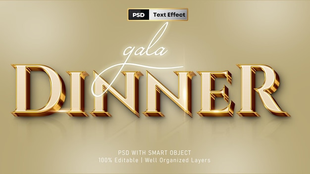 Cena de gala con texto en oro 3D