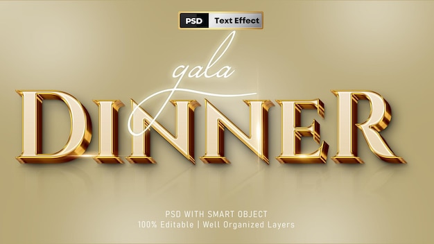 PSD cena de gala con texto en oro 3d