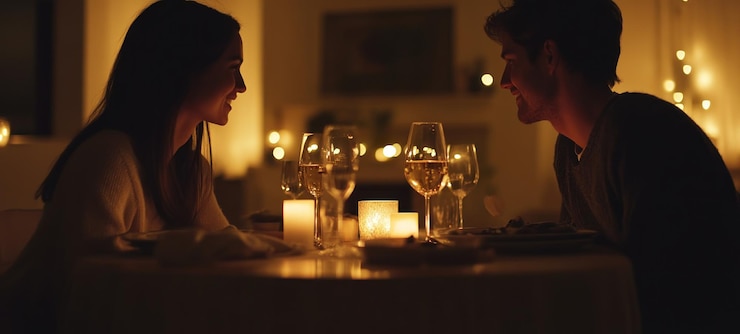 PSD cena romántica a la luz de las velas para dos