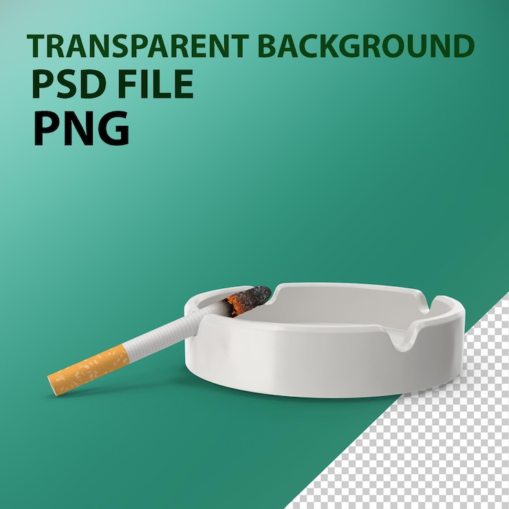 PSD cendrier en porcelaine avec cigarette allumée png
