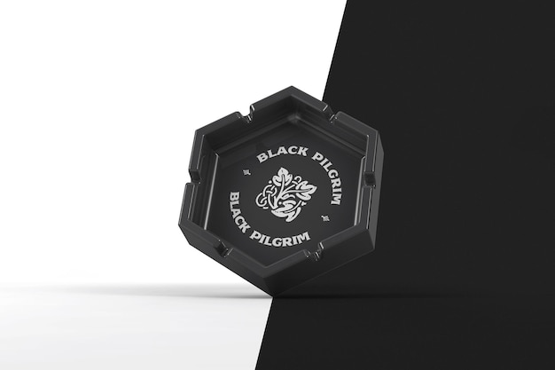 Cenicero hexagonal de gravedad con maqueta de logotipo impreso
