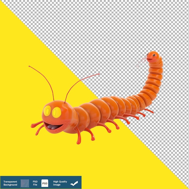 PSD centipede dans un dessin animé 3d simple illustration vintage à fond transparent png psd