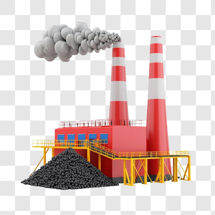 PSD central eléctrica industrial con pila de humo y carbón
