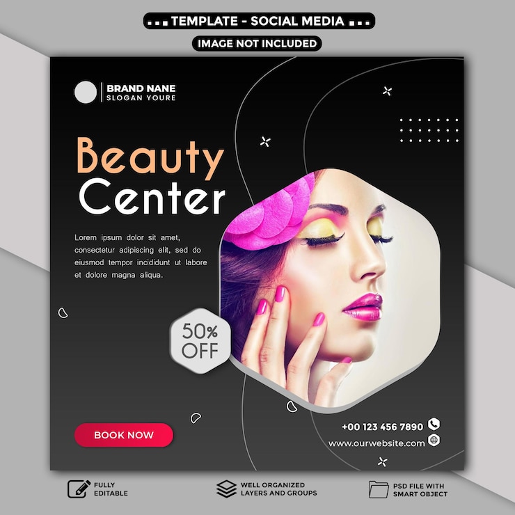 PSD centro de beleza postagem nas redes sociais 2024