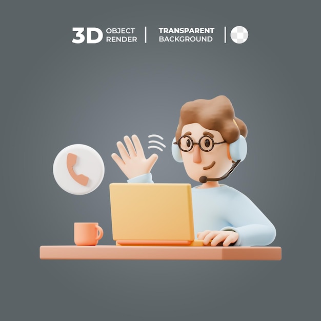Centro de llamadas de personajes masculinos en 3D