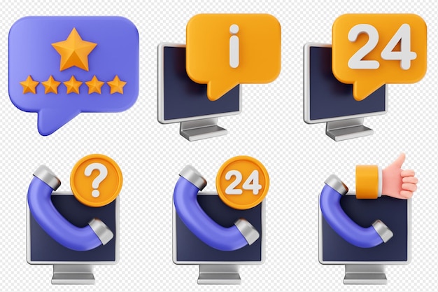 Centro de soporte de helpdesk 3D conjunto de iconos de servicio al cliente