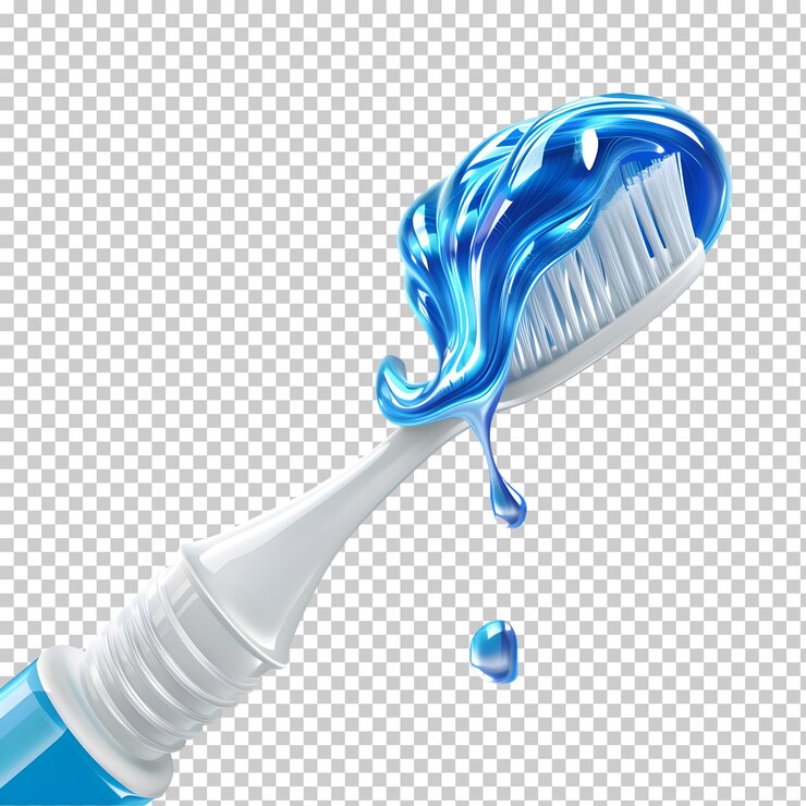 PSD cepillo de dientes con pasta de dientes aislado sobre un fondo transparente