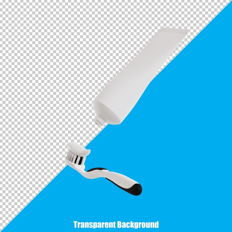 PSD cepillo de dientes y pasta de dientes dentales simples en 3d con una apariencia realista sobre un fondo transparente