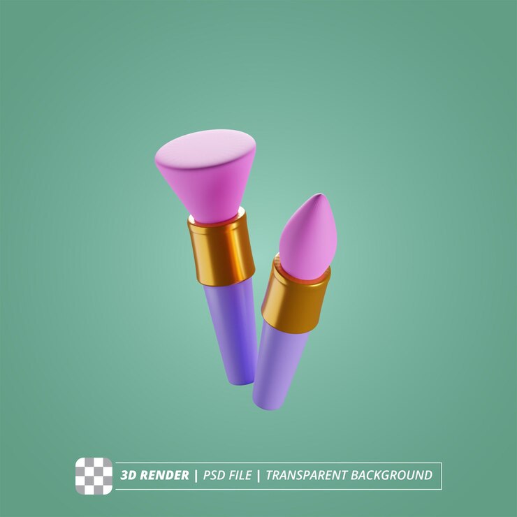 PSD cepillo de maquillaje 3d render imágenes aisladas