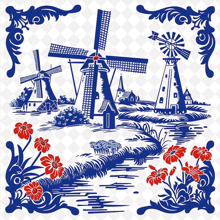 PSD ceramica dipinta a mano con delftware olandese borderlines design png collage art collections